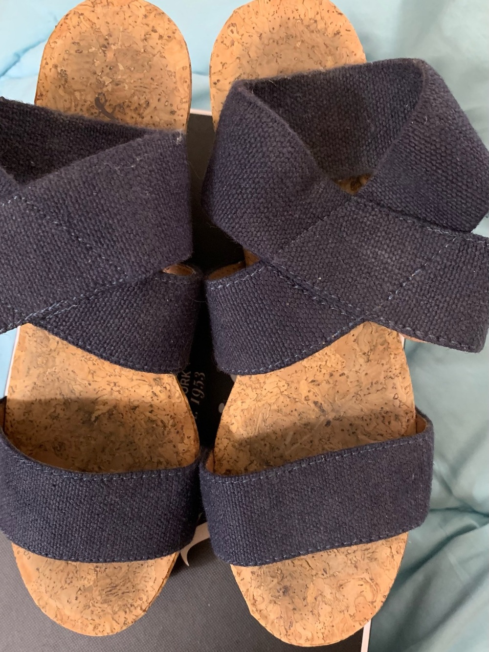 Lucky Brand Navy Cross-Strap Cork Wedge Sandals